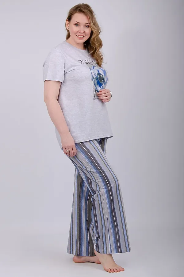 Пижама с брюками Флористика 2 НАТАЛИ, светло-серый - фото 2