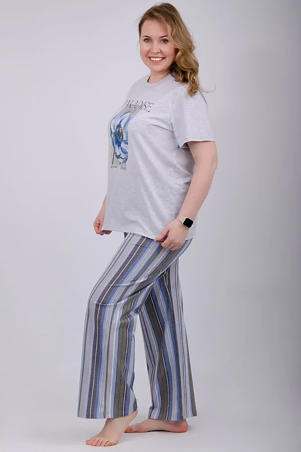 Пижама с брюками Флористика 2 НАТАЛИ, светло-серый - фото 2