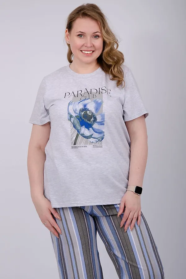 Пижама с брюками Флористика 2 НАТАЛИ, светло-серый - фото 2