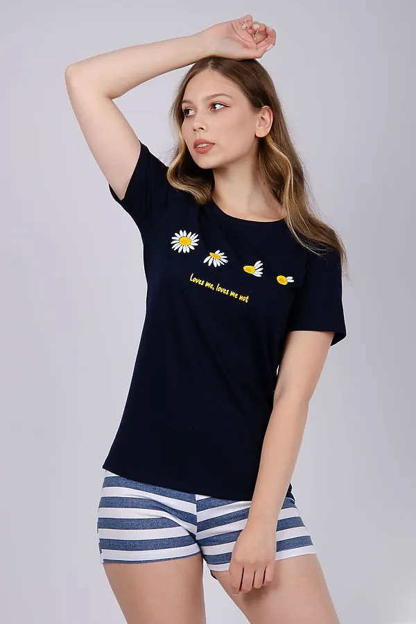 Пижама с шортами Ромашка НАТАЛИ, черный - фото 2