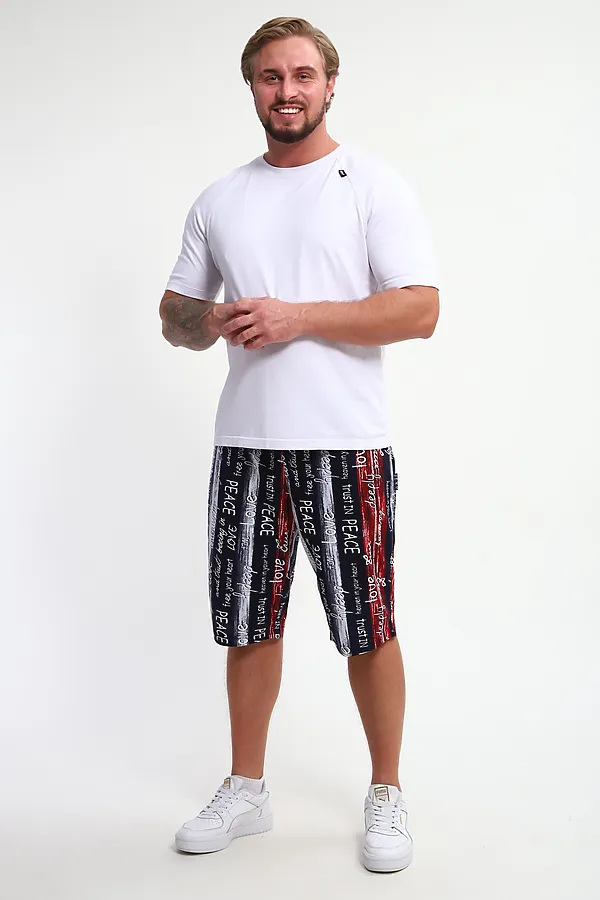 Шорты ШМ-03 НАТАЛИ, синий/красный/белый полосы с буквами love - фото 2