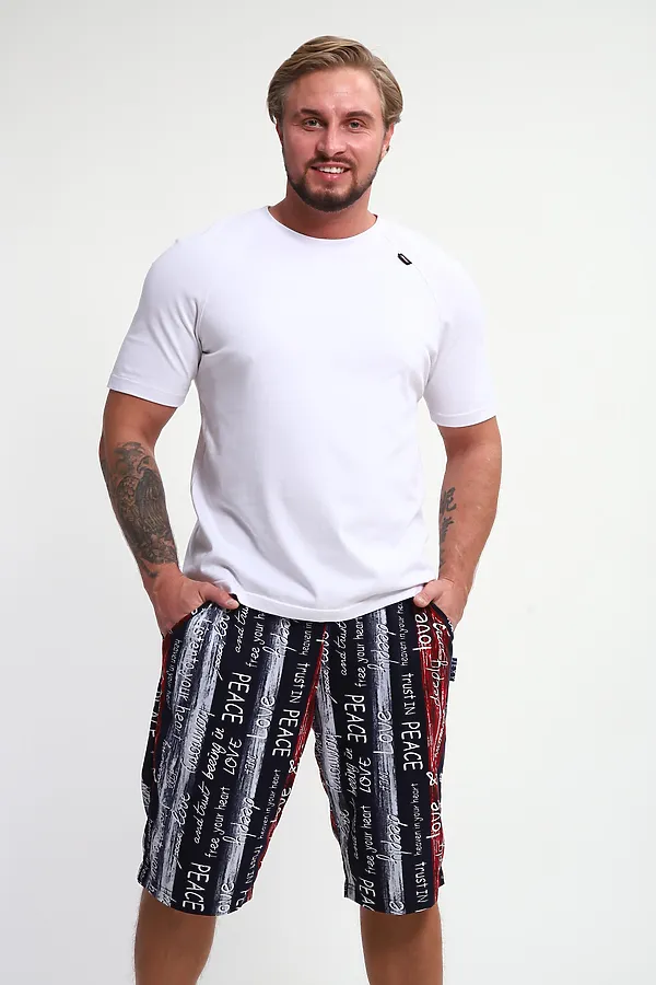 Шорты ШМ-03 НАТАЛИ, синий/красный/белый полосы с буквами love - фото 2