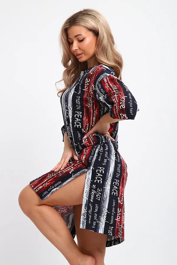 Туника ТПК-01 НАТАЛИ, синий/красный/белый полосы с буквами love - фото 2