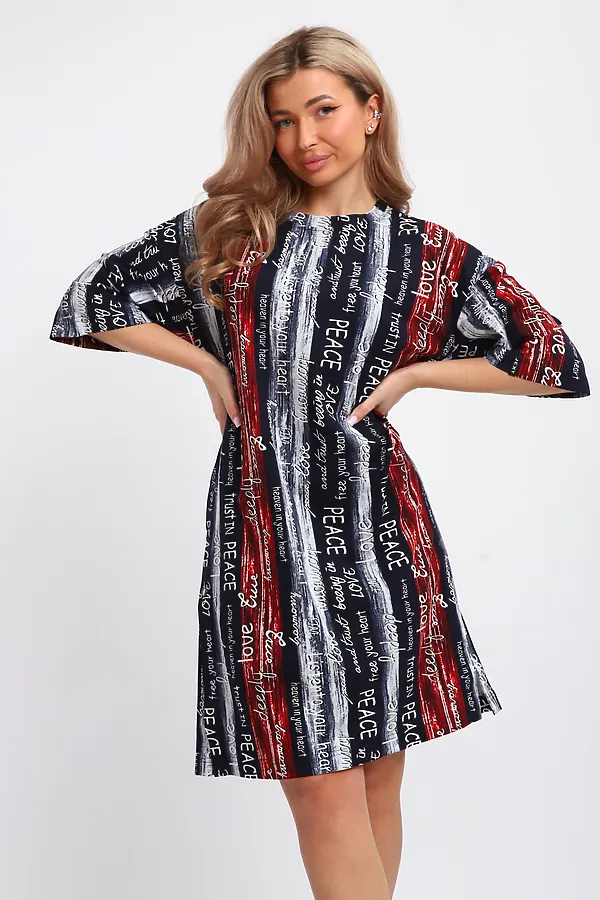 Туника ТПК-01 НАТАЛИ, синий/красный/белый полосы с буквами love - фото 2