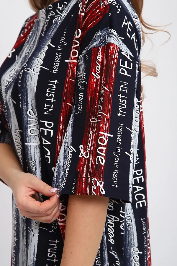 Туника ТПК-01 НАТАЛИ, синий/красный/белый полосы с буквами love - фото 2