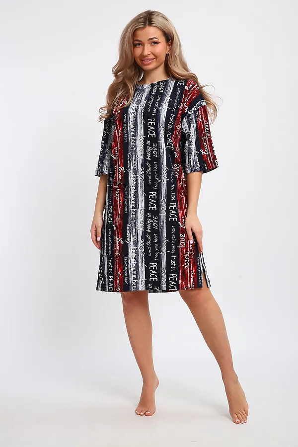 Туника ТПК-01 НАТАЛИ, синий/красный/белый полосы с буквами love - фото 2