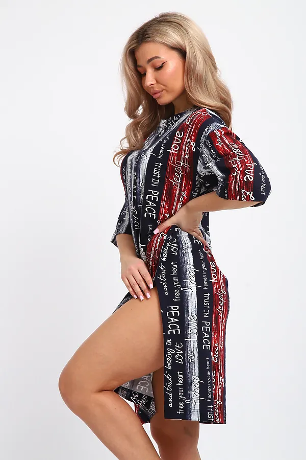 Туника ТПК-01 НАТАЛИ, синий/красный/белый полосы с буквами love - фото 2