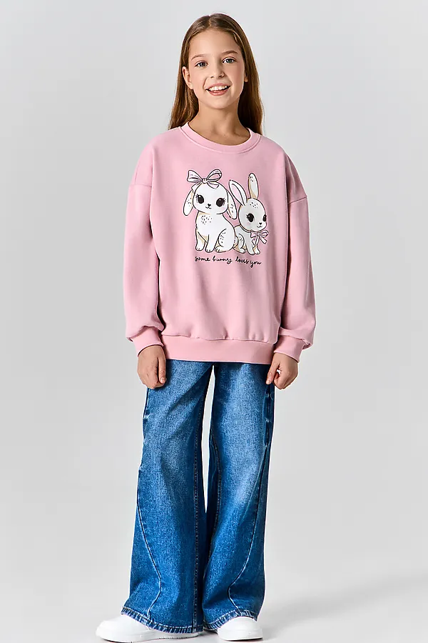 Свитшот для девочек MARK FORMELLE, пыльно -розовый +печать - фото 2