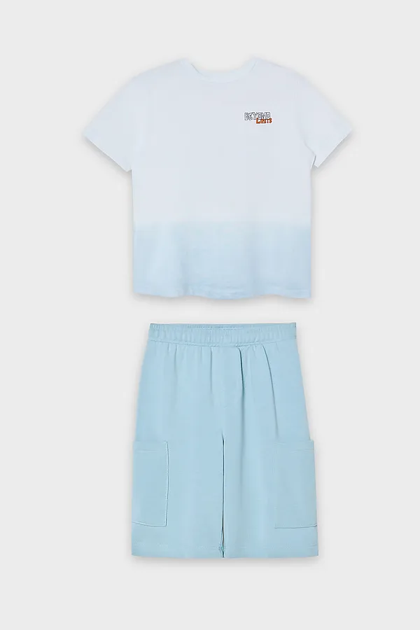 Комплект для мальчиков (футболка, шорты) MARK FORMELLE, бело -бирюзовый +серо -бирюзовый +печать - фото 2