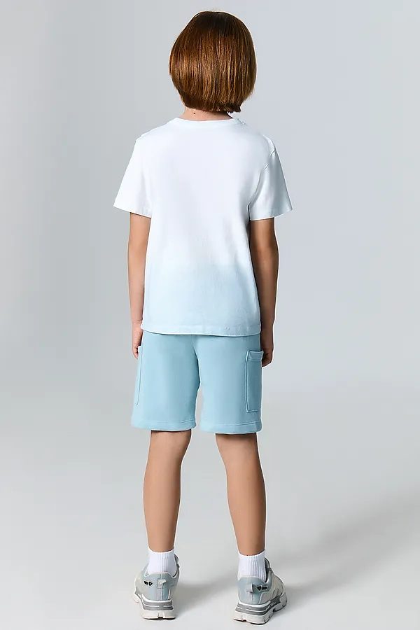 Комплект для мальчиков (футболка, шорты) MARK FORMELLE, бело -бирюзовый +серо -бирюзовый +печать - фото 2