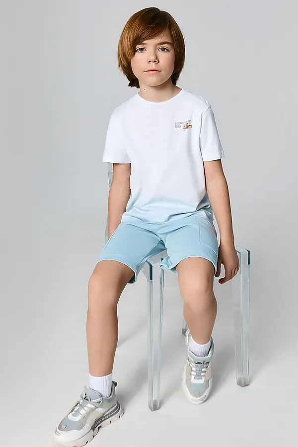 Комплект для мальчиков (футболка, шорты) MARK FORMELLE, бело -бирюзовый +серо -бирюзовый +печать - фото 2