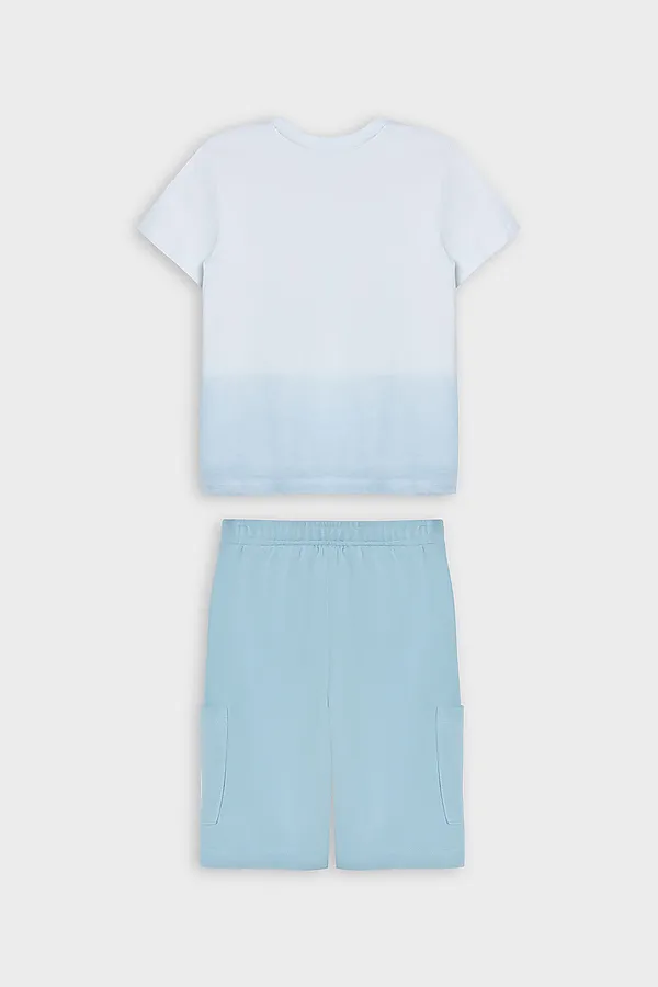 Комплект для мальчиков (футболка, шорты) MARK FORMELLE, бело -бирюзовый +серо -бирюзовый +печать - фото 2