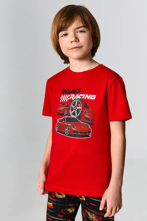 Комплект для мальчиков (футболка, брюки) MARK FORMELLE, красный +гоночные тачки - фото 2