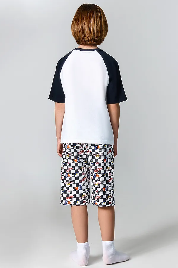 Комплект для мальчиков (джемпер, шорты) MARK FORMELLE, белый +гоночная клетка - фото 2