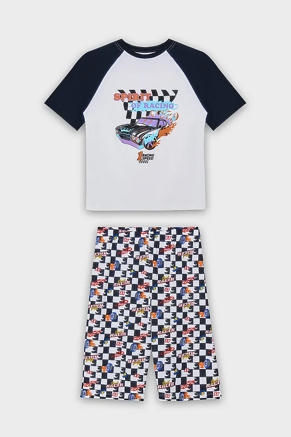 Комплект для мальчиков (джемпер, шорты) MARK FORMELLE, белый +гоночная клетка - фото 2