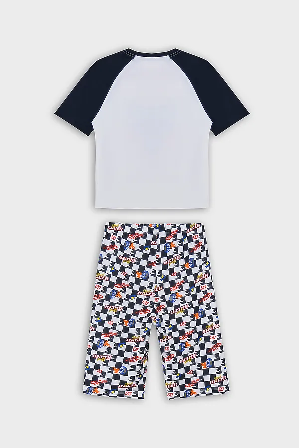 Комплект для мальчиков (джемпер, шорты) MARK FORMELLE, белый +гоночная клетка - фото 2