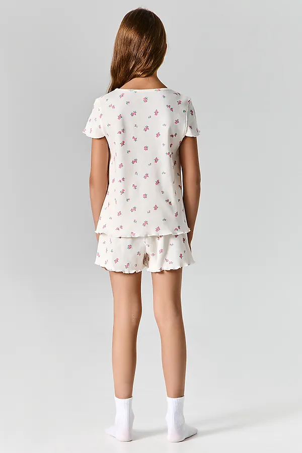 Комплект для девочек (футболка, шорты) MARK FORMELLE, цветы на молочном1 - фото 2