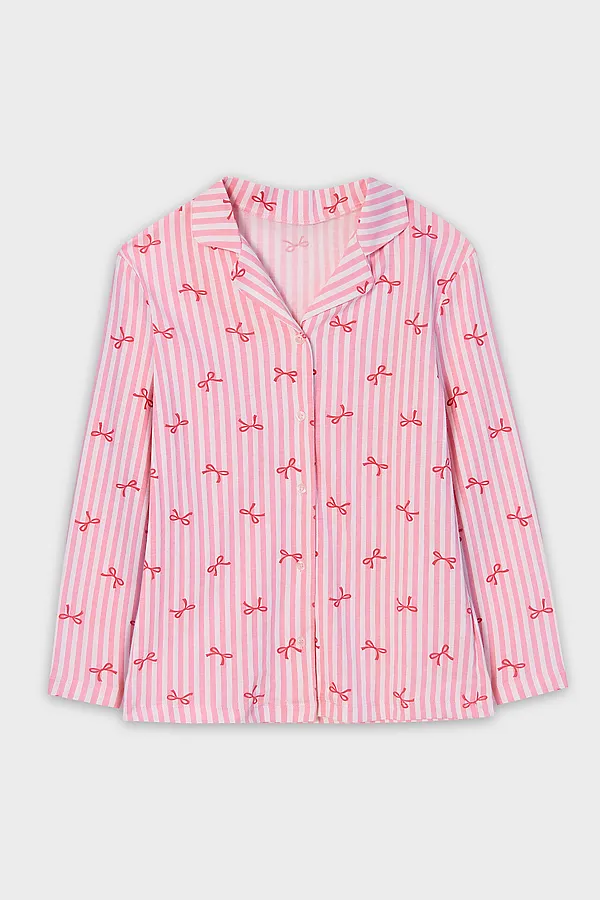 Комплект для девочек (рубашка, шорты) MARK FORMELLE, бантики на розовой полоске - фото 2