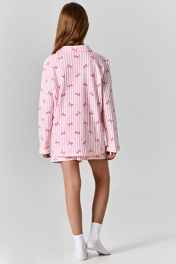 Комплект для девочек (рубашка, шорты) MARK FORMELLE, бантики на розовой полоске - фото 2