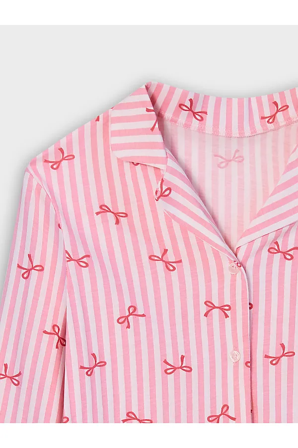 Комплект для девочек (рубашка, шорты) MARK FORMELLE, бантики на розовой полоске - фото 2