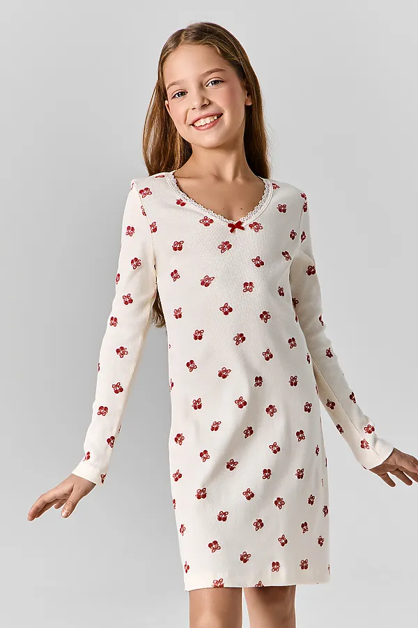 Сорочка ночная для девочек MARK FORMELLE, вишенки на св.молочном - фото 2