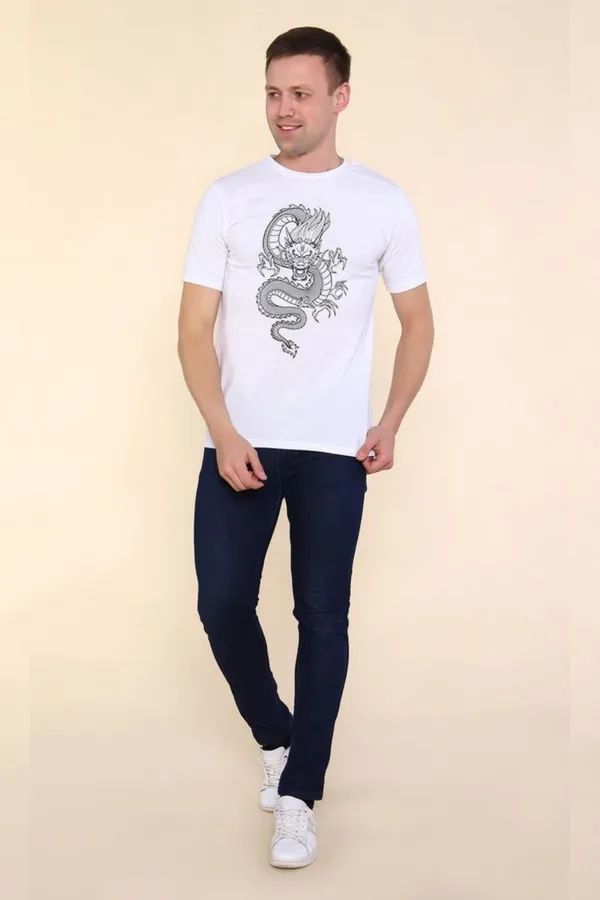 Футболка 2224 Тату дракона НАТАЛИ, белый/черный - фото 2