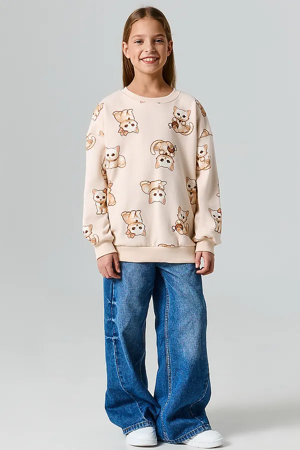 Свитшот для девочек MARK FORMELLE, коты на св.бежевом - фото 2
