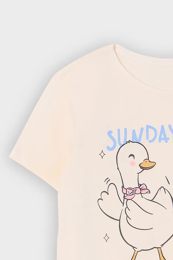 Комплект для девочек (футболка, шорты) MARK FORMELLE, молочный +цветы на голубой полоске - фото 2