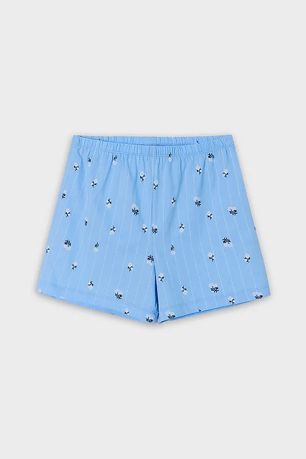 Комплект для девочек (футболка, шорты) MARK FORMELLE, молочный +цветы на голубой полоске - фото 2