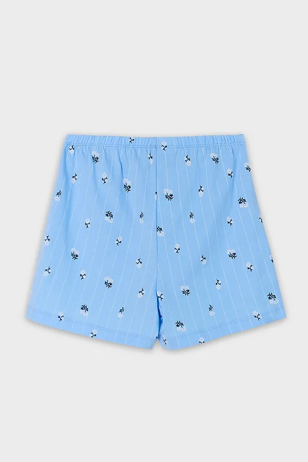 Комплект для девочек (футболка, шорты) MARK FORMELLE, молочный +цветы на голубой полоске - фото 2