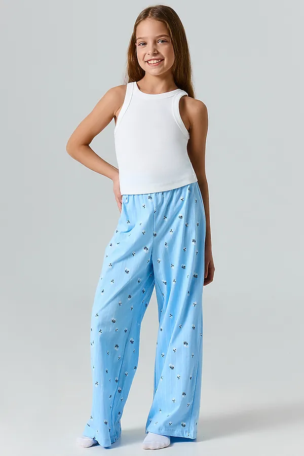 Брюки для девочек домашние MARK FORMELLE, цветы на голубой полоске - фото 2