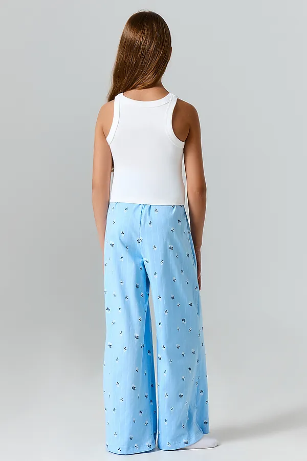 Брюки для девочек домашние MARK FORMELLE, цветы на голубой полоске - фото 2