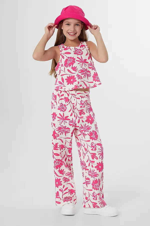 Комплект для девочек (топ, брюки) MARK FORMELLE, розовые цветы на молочном - фото 2