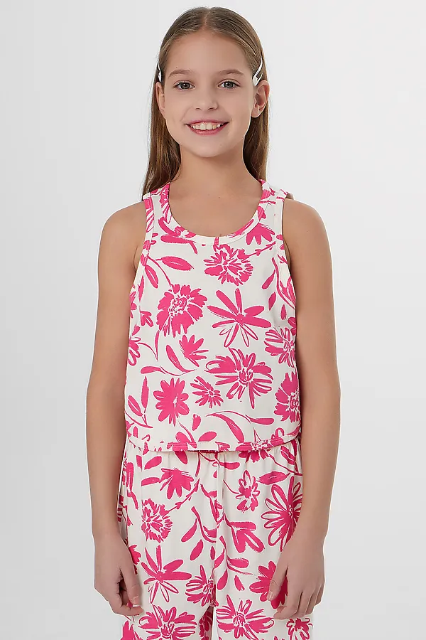 Комплект для девочек (топ, брюки) MARK FORMELLE, розовые цветы на молочном - фото 2
