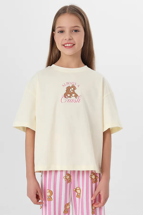 Комплект для девочек (футболка, брюки) MARK FORMELLE, бежевый +медведи на полоске - фото 2