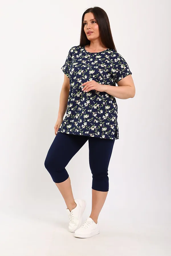 Костюм с бриджами КДЖ НАТАЛИ, синий, цветы - фото 2