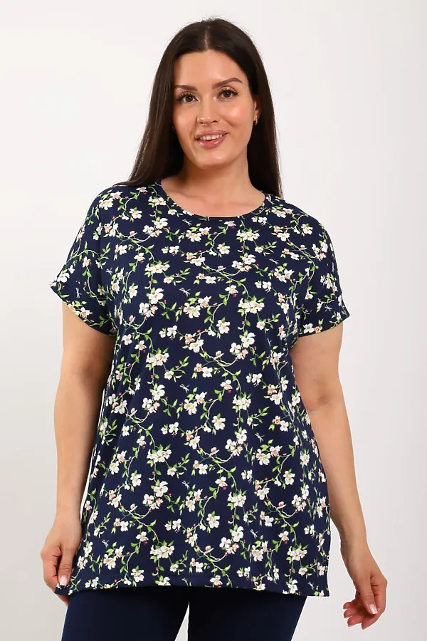 Костюм с бриджами КДЖ НАТАЛИ, синий, цветы - фото 2