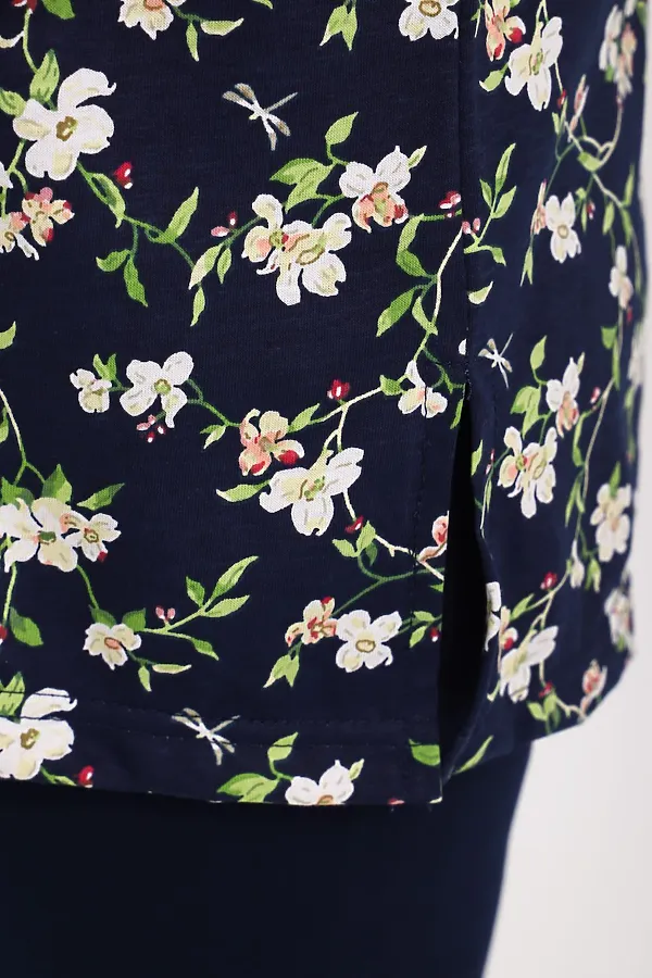 Костюм с бриджами КДЖ НАТАЛИ, синий, цветы - фото 2