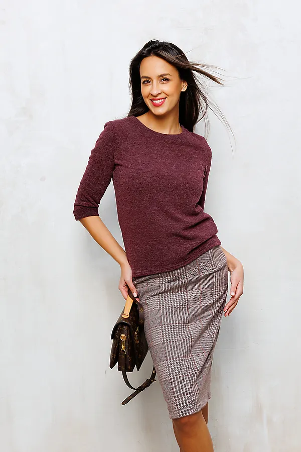 Юбка теплая в клетку миди 273-1BRN НАТАЛИ, коричневый/клетка - фото 2