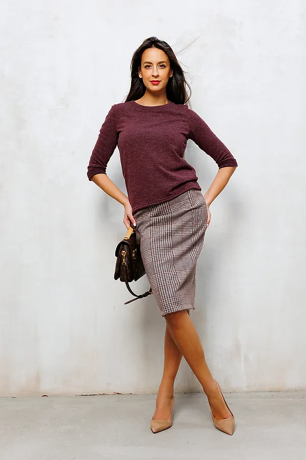 Юбка теплая в клетку миди 273-1BRN НАТАЛИ, коричневый/клетка - фото 2