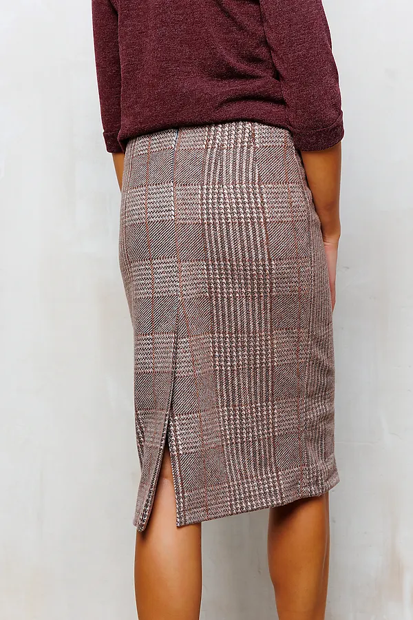 Юбка теплая в клетку миди 273-1BRN НАТАЛИ, коричневый/клетка - фото 2