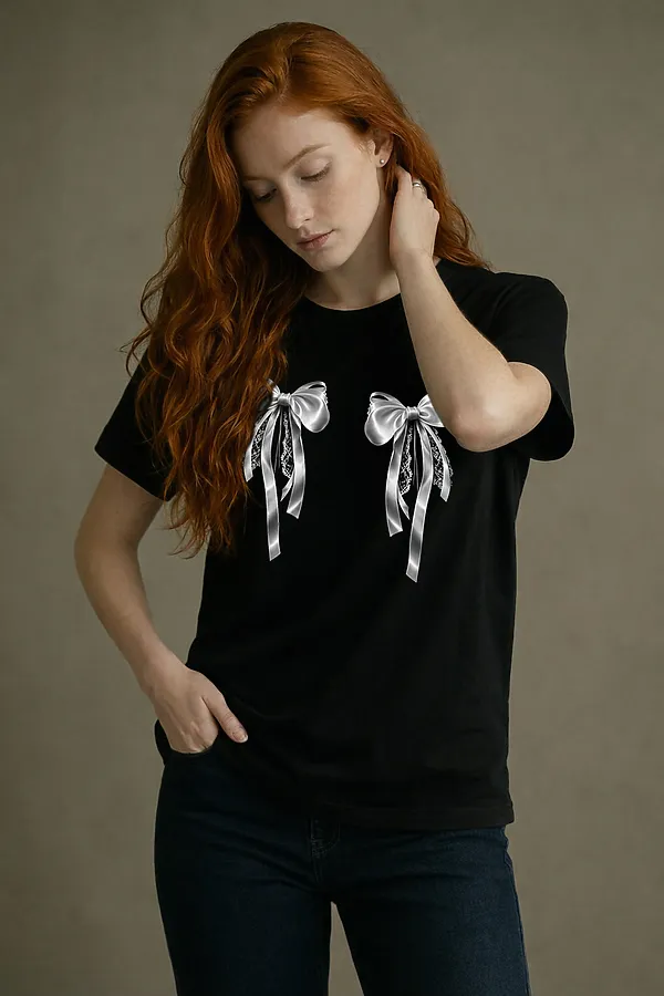 Футболка 8589 НАТАЛИ, черная+бантики - фото 2