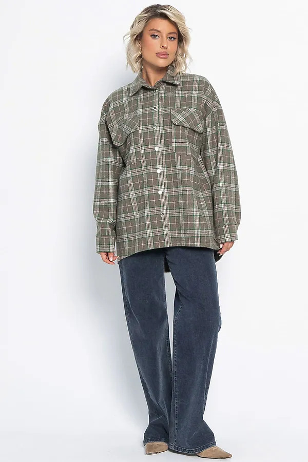 Пальто-рубашка Хармони LADY TAIGA, зелено-коричневая - фото 2