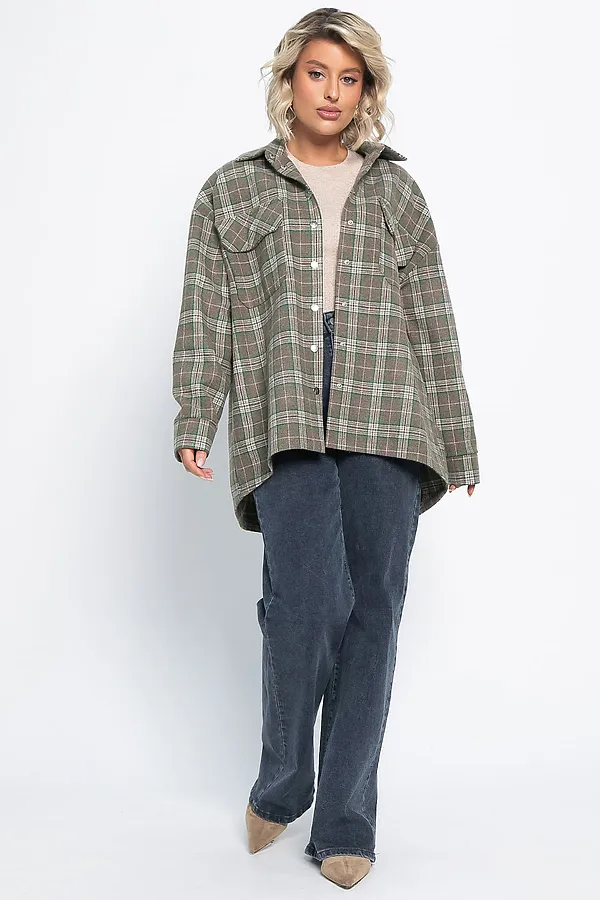 Пальто-рубашка Хармони LADY TAIGA, зелено-коричневая - фото 2