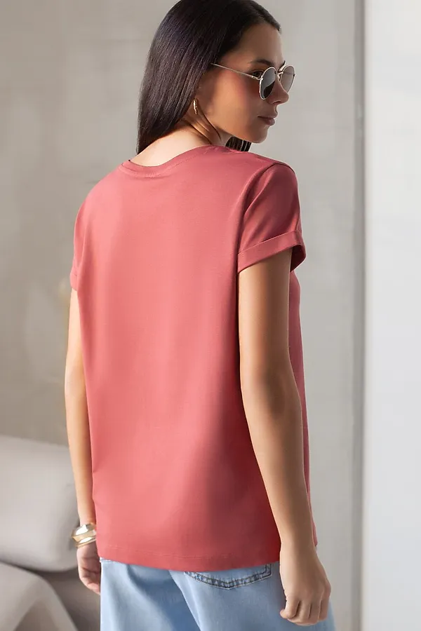 Свободная футболка с принтом из премиального хлопка с эластаном VILATTE, т.коралл_блики - фото 2