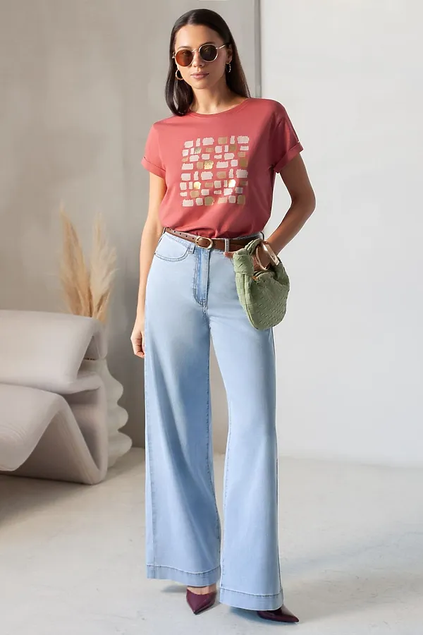 Свободная футболка с принтом из премиального хлопка с эластаном VILATTE, т.коралл_блики - фото 2