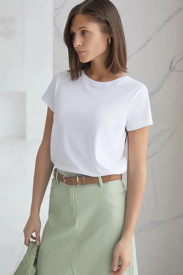 Базовая футболка полуприлегающая из премиального хлопка с эластаном VILATTE, белый - фото 2