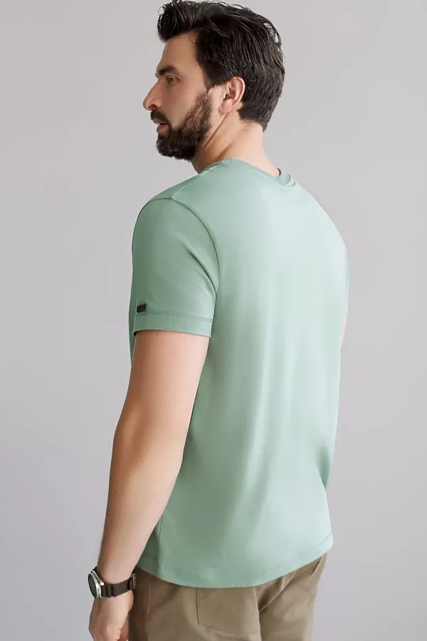 Футболка базовая полуприлегающая из премиального хлопка с принтом VILATTE, св.оливковый_wander - фото 2