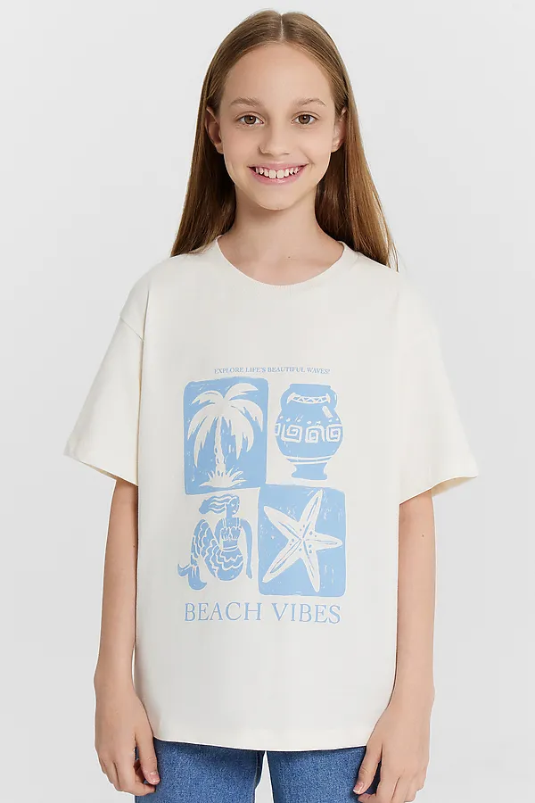 Футболка для девочек MARK FORMELLE, молочный +печать1 - фото 2