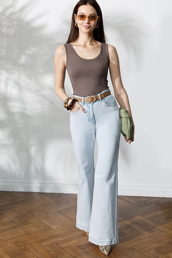 Топ облегающий из премиального хлопка с эластаном VILATTE, кофе - фото 2